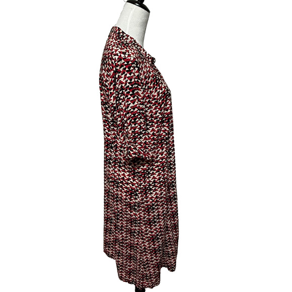 J Jill Shirt Dress 12 Knee Length Red Black White Button Up Roll Tab‎ Career - Picture 6 of 9